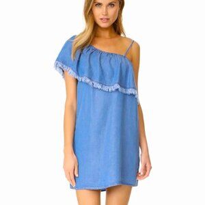 SPLENDID Blue Chambray Soft Denim Ruffle Shoulder Pullover Dress! Medium